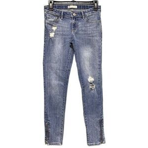 Levi's Girls 710 Ankle Super‎ Skinny Jeans Distressed Zip Ankle Blue Size 14 R